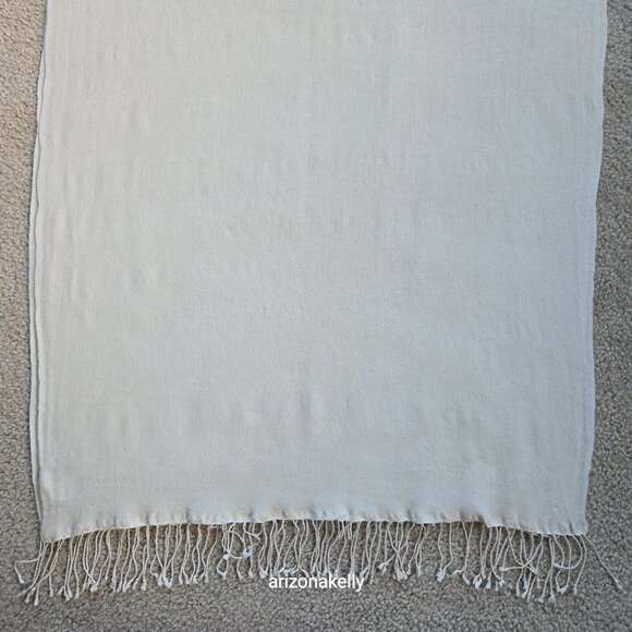 Silk/Cashmere Woven Scarf Ivory - Picture 8 of 13